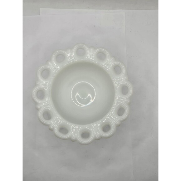 Vtg Anchor Hocking White Milk Glass Lace Edge Pedestal Candy Dish Compote 5" - Picture 4 of 7